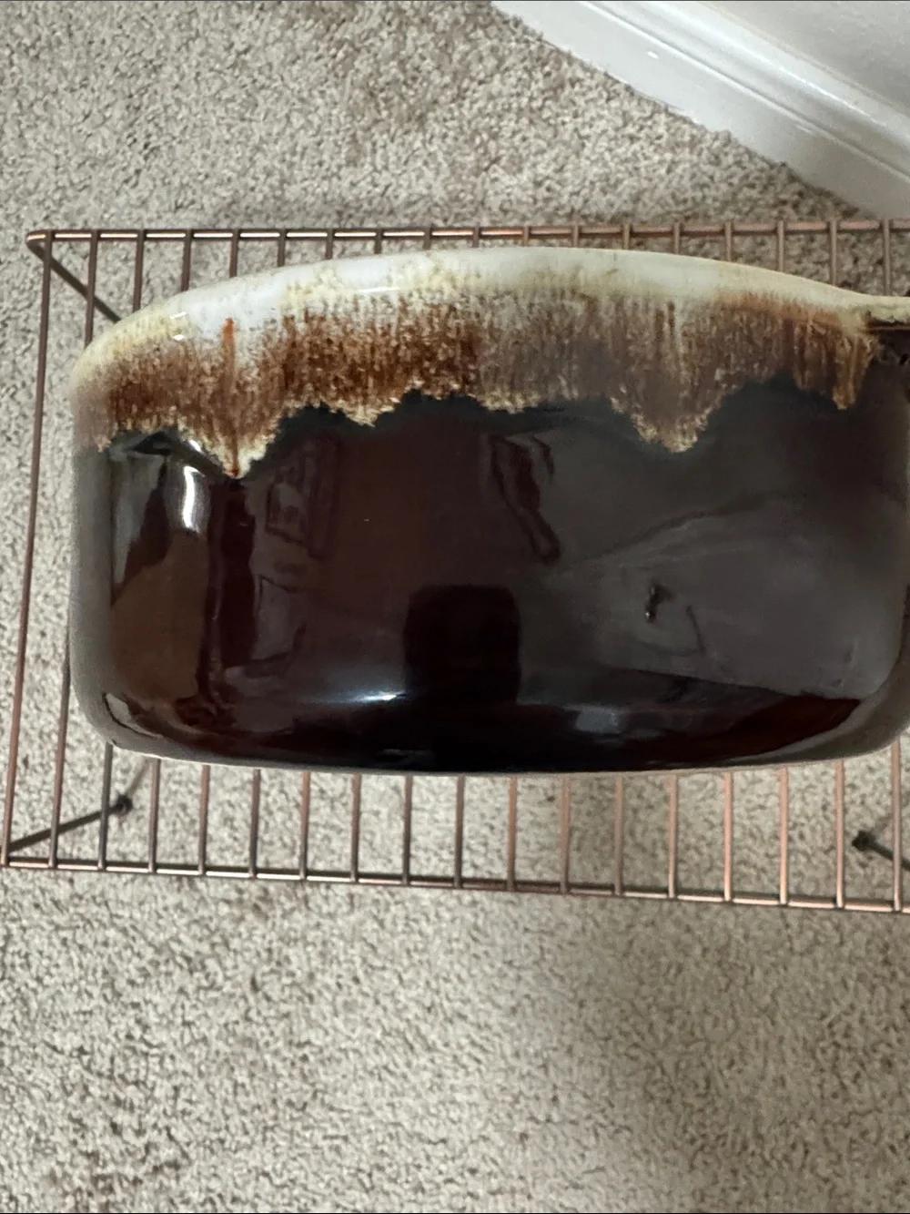 Vintage Brown Drip glaze Ceramic Casserole dish with Speckled Rim